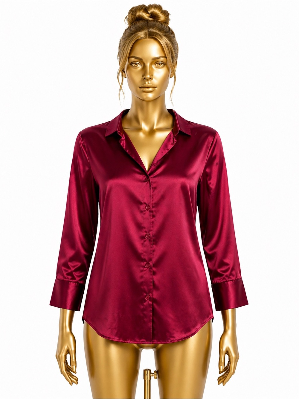 Express Satin Button-Up Blouse in Deep Wine